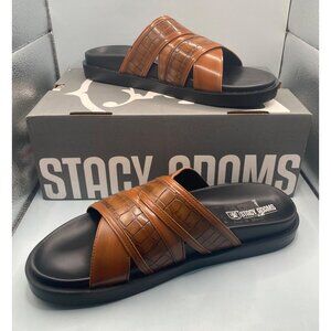 Stacy Adams Men's Brown Mondo Slip On Open Toe Casual Slide Sandals NWB